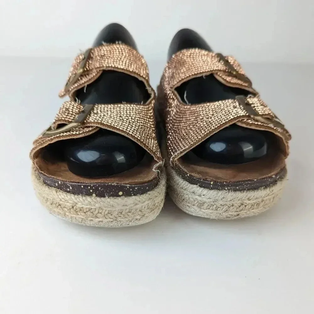 Rose Gold Espadrille Strappy Sandals